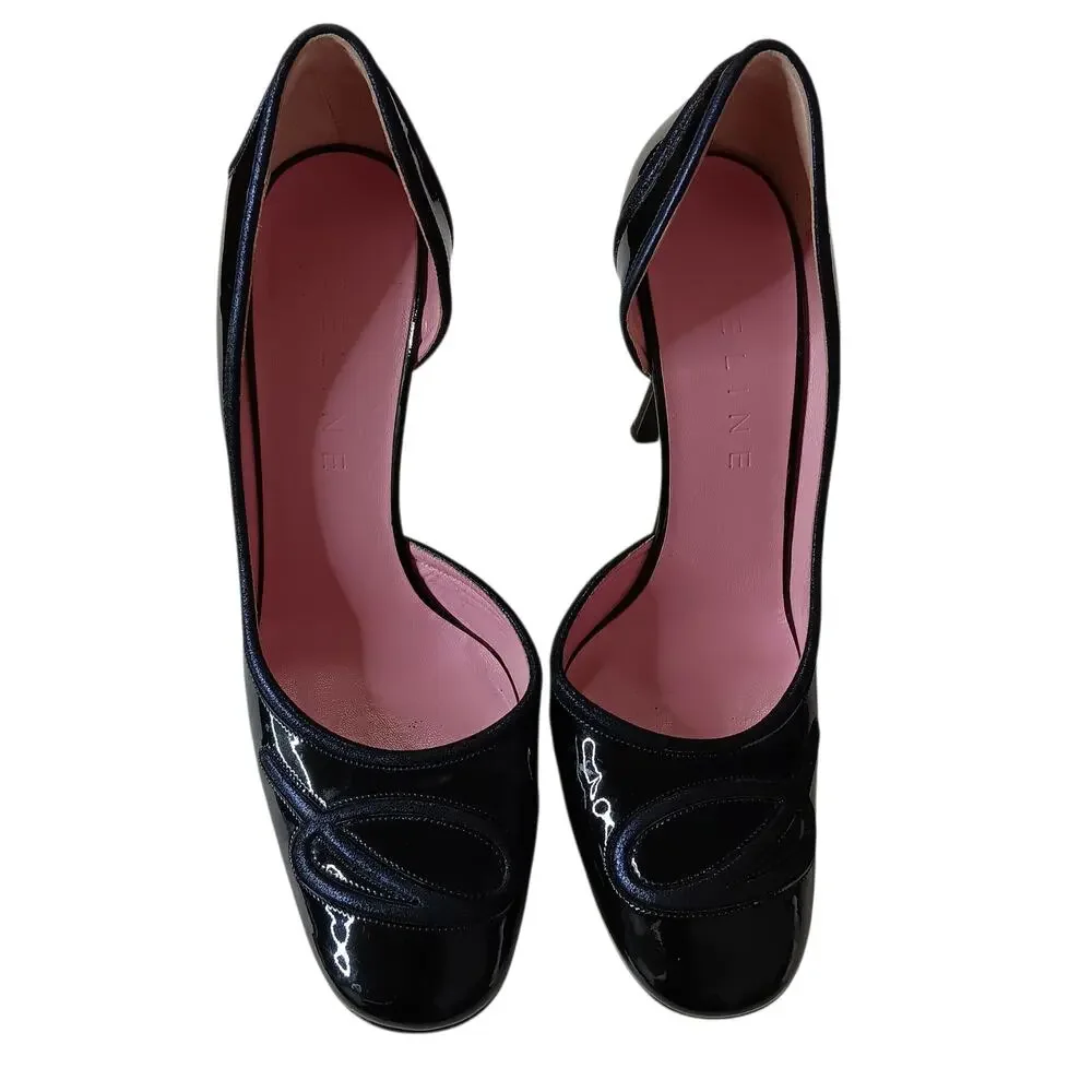 Retro Celine Heels‎ Patent Leather D'Orsay Pumps 9.5 Sexy Dressy Event Career